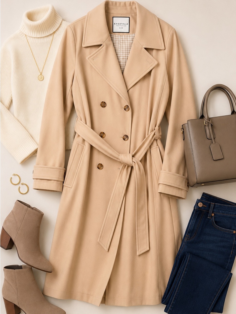 NWT Bagatelle Collection XL Light Camel Belted Trench Coat Long Jacket